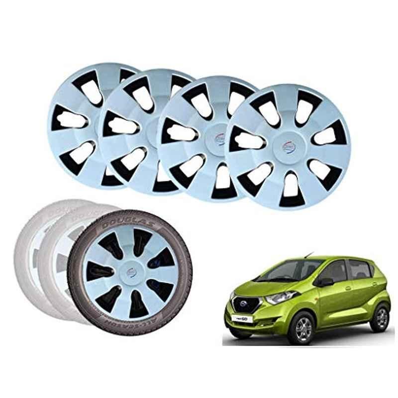 Auto Pearl 13 inch ABS Silver & Black Car Hubcap Wheel Cover with Retention Ring Set for Redi Go