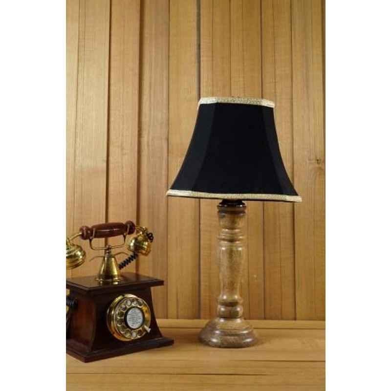 Tucasa Mango Wood Royal Brown Table Lamp with 10 inch Polycotton Black Square Shade, WL-249