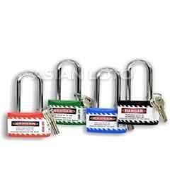 Asian Loto 4 Pcs Metal & Plastic Red, Green, Blue & Black Long Shackle Jacket Padlock Set with 3 Keys, ALC-LPL