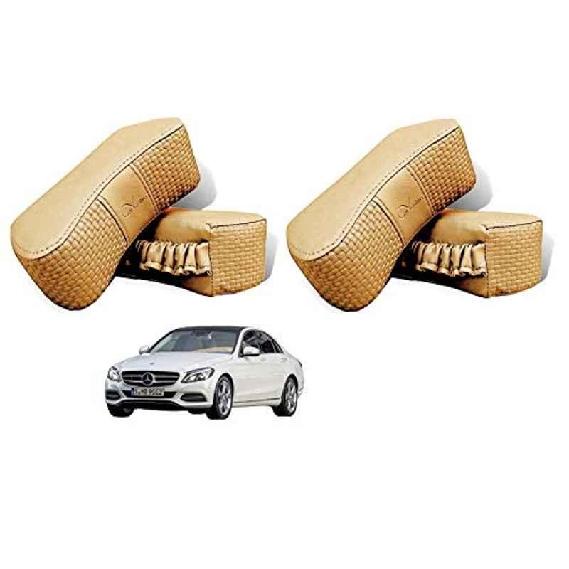 Kozdiko 4 Pcs CV Designer Beige Leatherite Neck Rest Car Cushion Pillow Set for Mercedes Benz C-Class