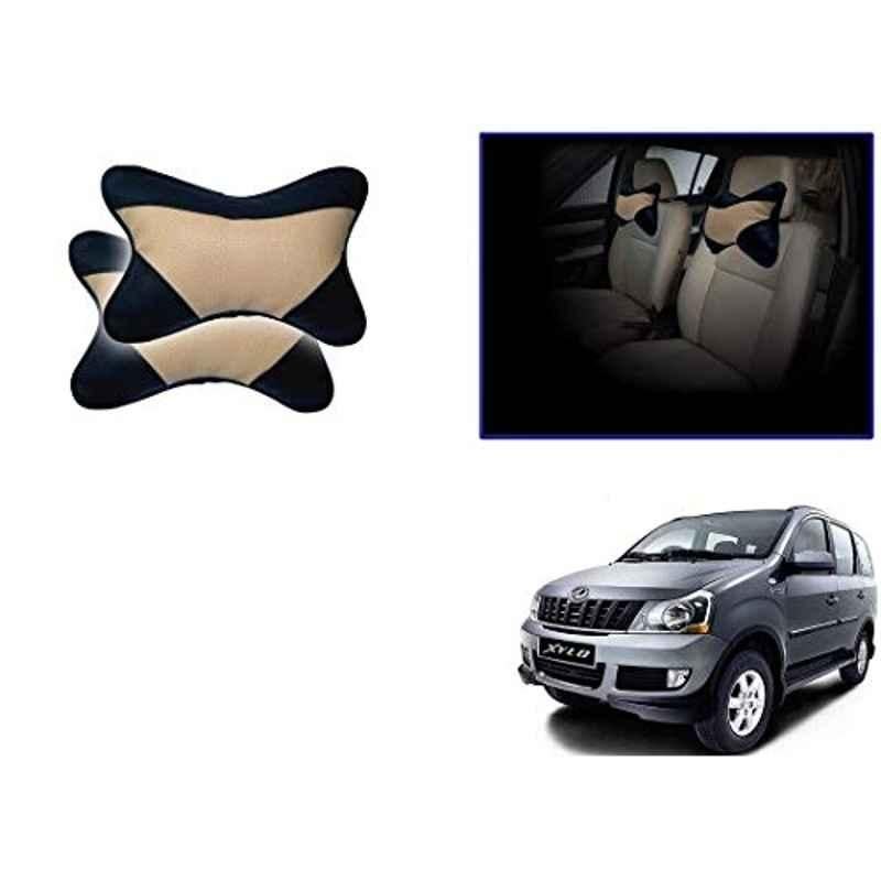 Kozdiko 2 Pcs Memory Foam Beige & Black Car Neck Rest Cushion Pillow Set for Mahindra Xylo