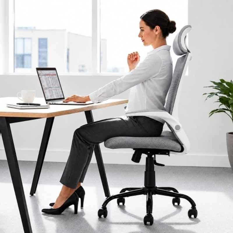 Cellbell Swift Mesh High Back White Ergonomic Chair, CBFCLUX0271