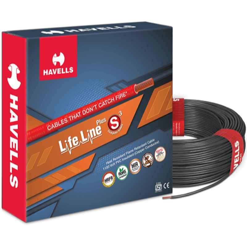 Havells 4 Sqmm Black Life Line Plus Single Core HRFR PVC Insulated Flexible Cables, WHFFDNKA14X0, Length: 90 m