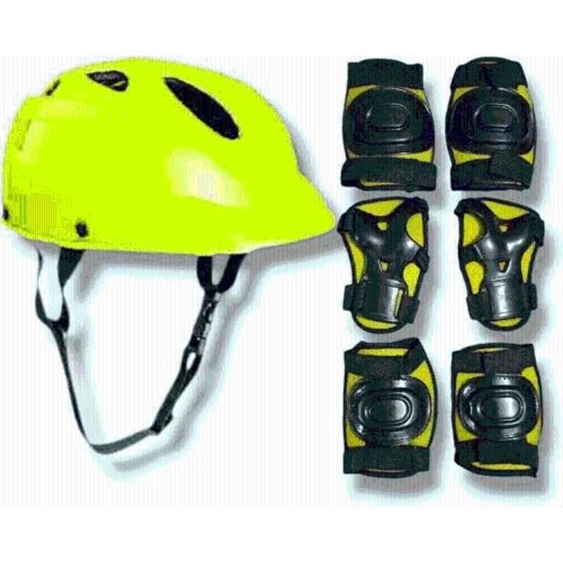 STYRKR Plastic & EVA Foam Protective Gear Set with Helmet, Neon Yellow & Black, 7-Piece Safety Equipment Skating Kit
