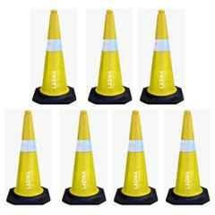 Ladwa 7 Pcs 750mm PVC Impact Resistant Yellow Road Traffic Safety Cone with 7m Chain & 7 Hooks Set