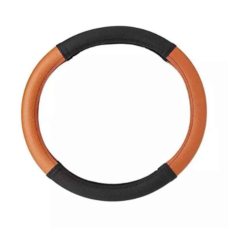 Edylinn 14.5-15.5 inch Faux Leather Black & Tan Medium Steering Wheel Cover for Figo