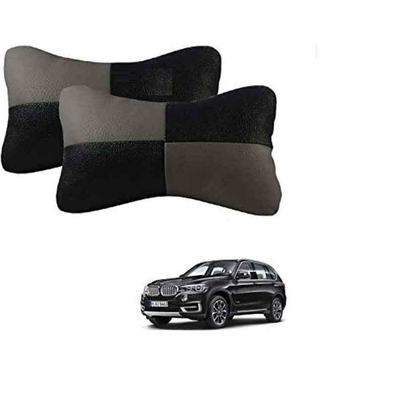 Kozdiko 2 Pcs Leather Grey & Black Neck Rest Car Cushion Pillow Set for BMW X5