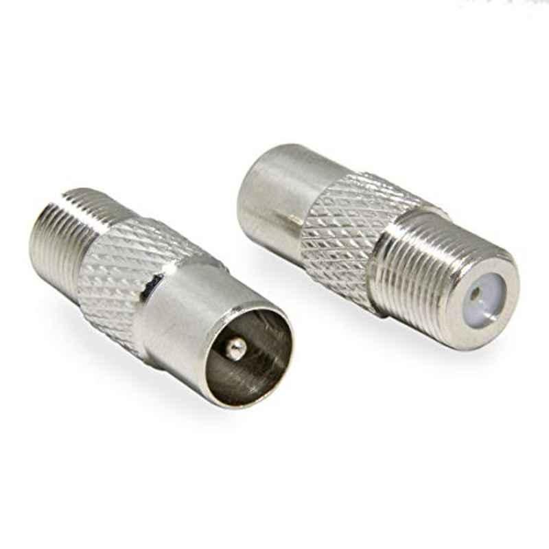Brass Nickel Plated TV Plug Coax Male to Female Connector (Pack of 2)