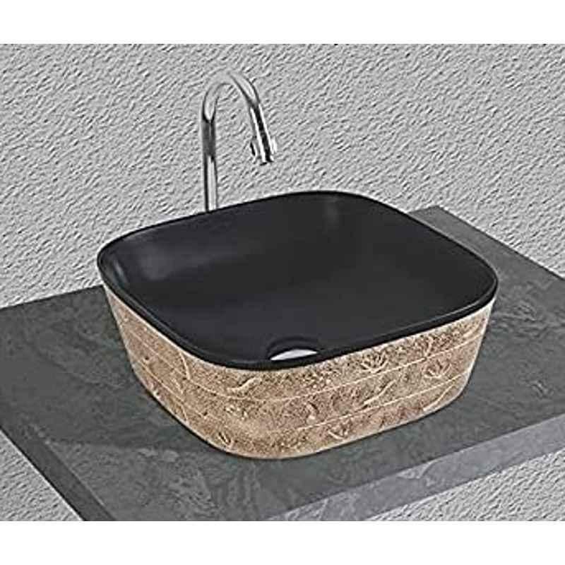 Uken (Dream Wood-604) Imported Luxury European Style Designing Bathroom Sink/Wash Basin/Table Top (Dream Wood-604) Black,Brown