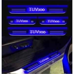 SureStrive 4 Pcs Acrylic Car Side Footstep Set with Blue LED Door Sill Scuff Plate for Mahindra Tuv300 All Model