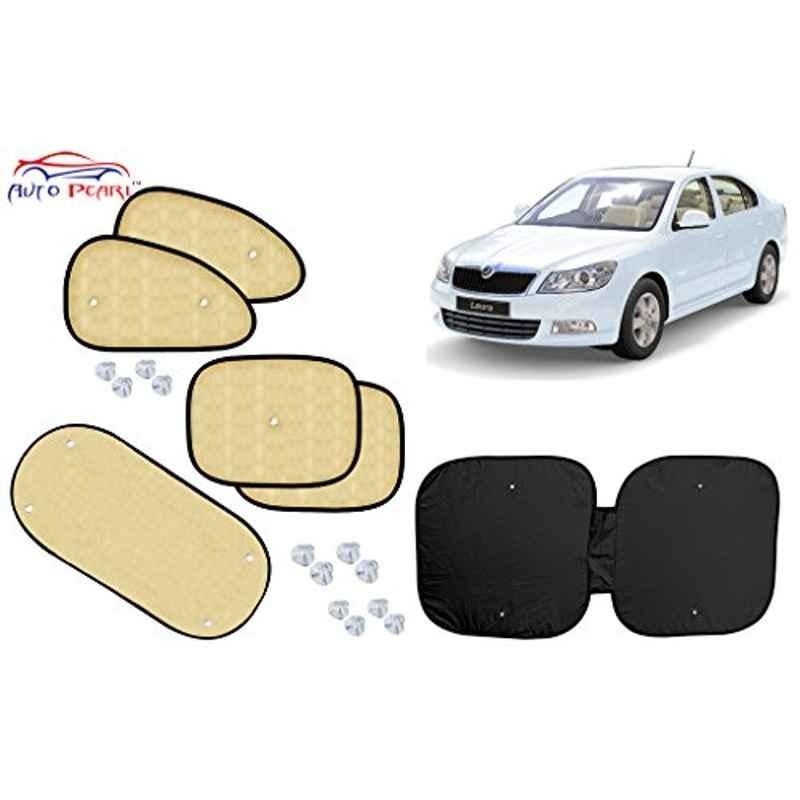 Auto Pearl 6 Pcs PVC & Mesh Beige Window, Front & Rear Sun Shade Set for Skoda Laura
