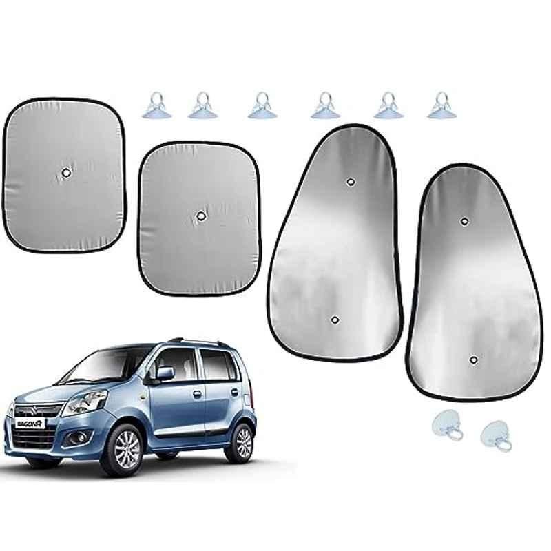 Auto Pearl 4 Pcs Polyester Black & Silver Window Side Sun Shade Set for Maruti Suzuki WagonR 2010-2013