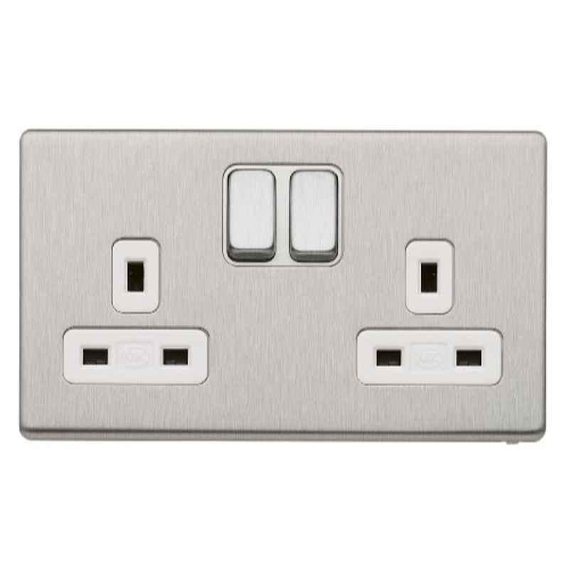 MK Electric 13A 2 Pole Stainless Steel Dual Earth Double Switched Socket, K24347BSSW