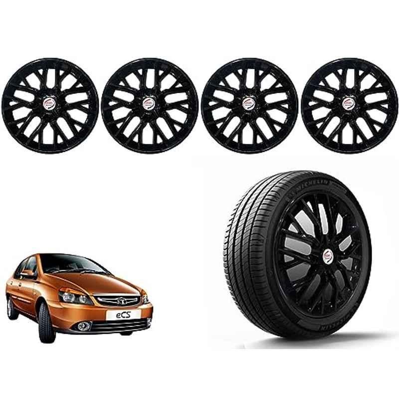 Auto Pearl 4 Pcs 14 inch Polypropylene Black Press Type Car Wheel Cover Set with Retention Ring for Tata Indigo CS, 14WC_Phoenix_Black_IndigoCS