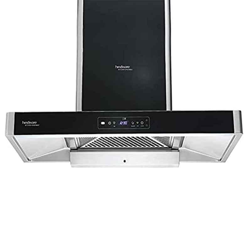 Hindware Optimus iPro 90cm 1350CMH Alloy Steel Black Auto-Clean Kitchen Chimney with MaxX Silence Technology