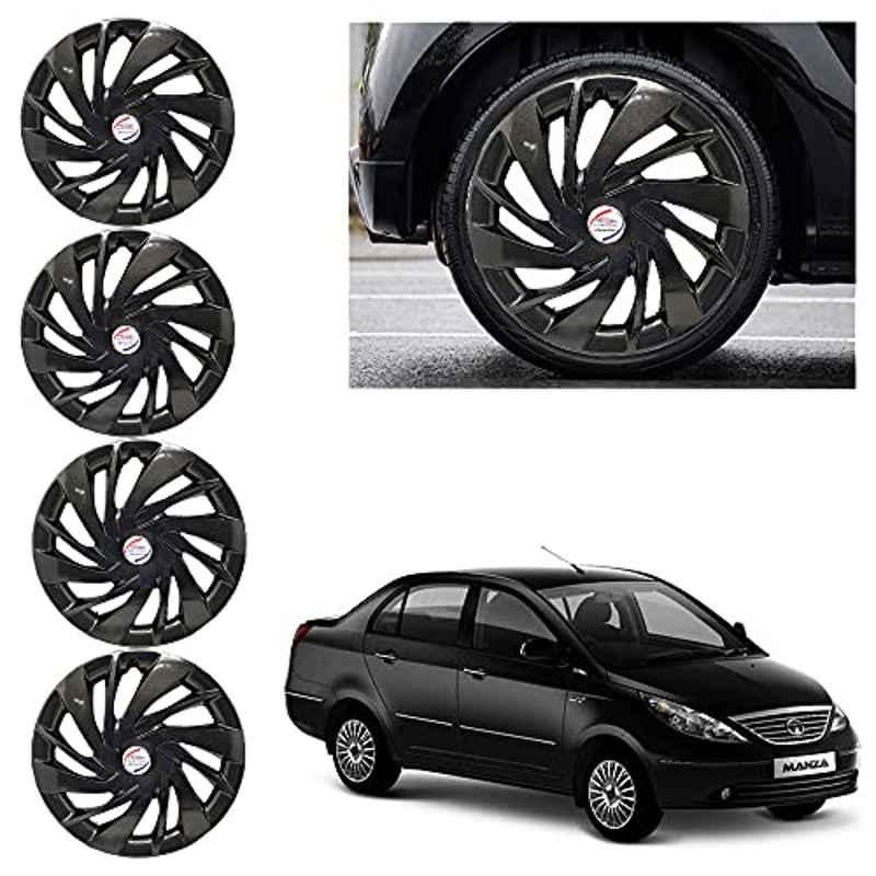 Auto Pearl 4 Pcs 15 inch ABS Black Car Wheel Cover Set for Tata Manza, WCBLK33