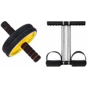 Shopeleven 110kg Stainless Steel & Plastic Double Spring Tummy Trimmer with Double Wheel Ab Roller