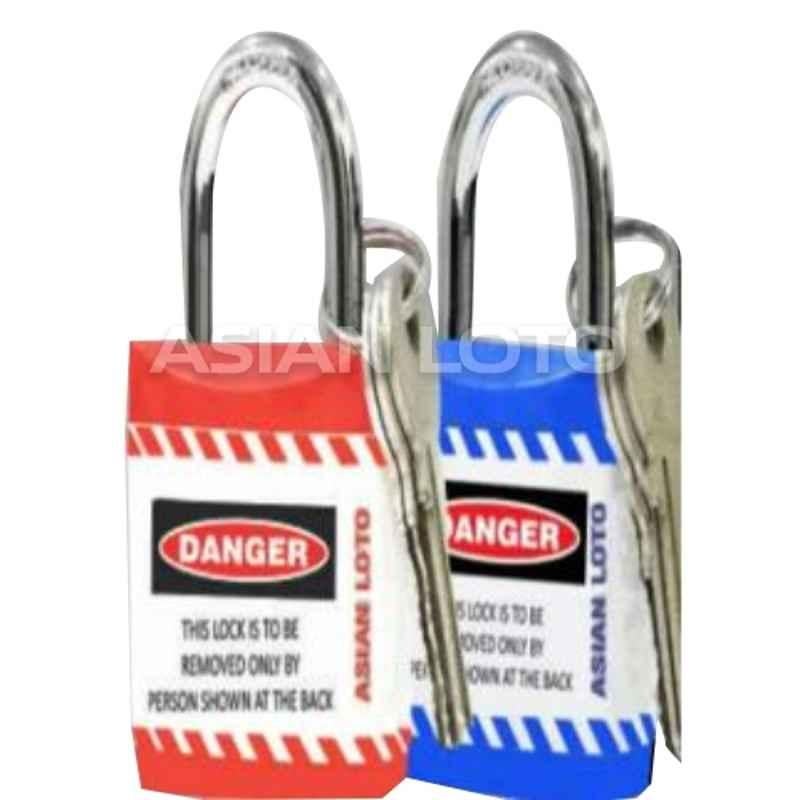Asian Loto 2 Pcs Metal & Plastic Red & Blue Regular Shackle Jacket Padlock Set with 3 Keys, ALC-LPR