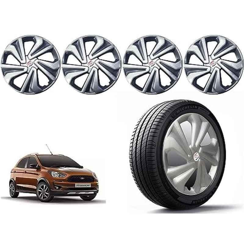 Auto Pearl 4 Pcs 14 inch Polypropylene Silver Press Type Car Wheel Cover Set with Retention Ring for Ford Aspire Free Style 2018 Onwards, 14WC_Tiago_Silver_AspireFrStyl2018on