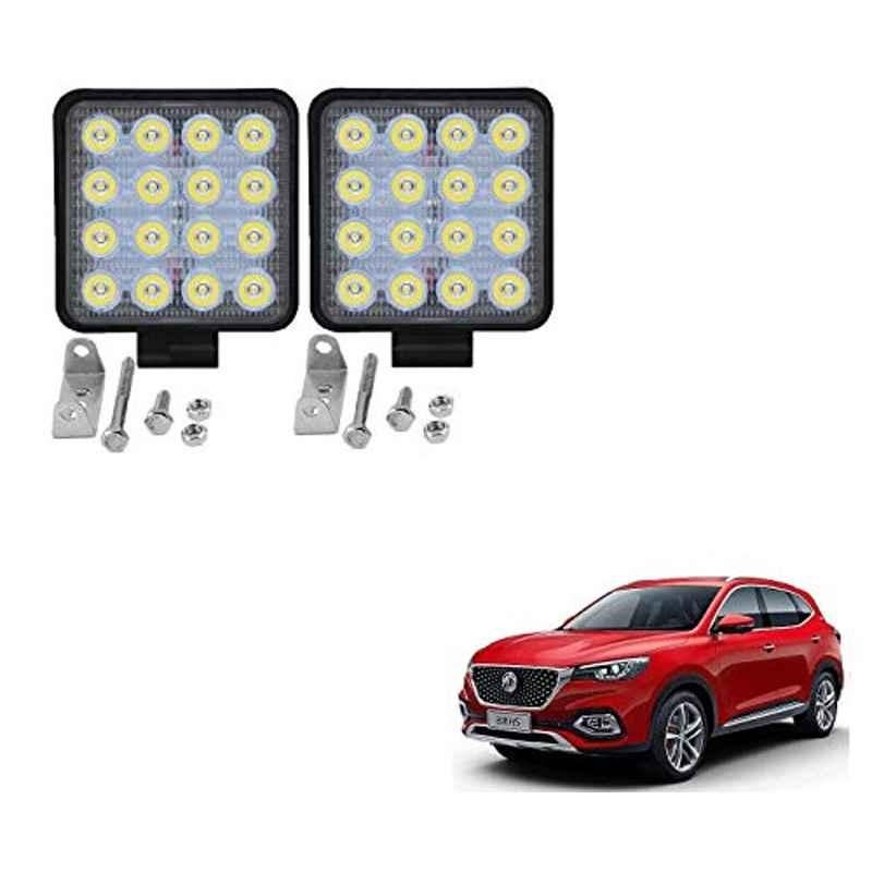Kozdiko 2 Pcs 48W 16 LED White Bright Beam Square Fog Light Set for MG Hector, koz_92812