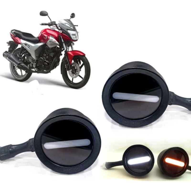 Auto Pearl 2 Pcs 12V Black Bike Front LED Indicator Light Set for Yamaha SZ-X, F494