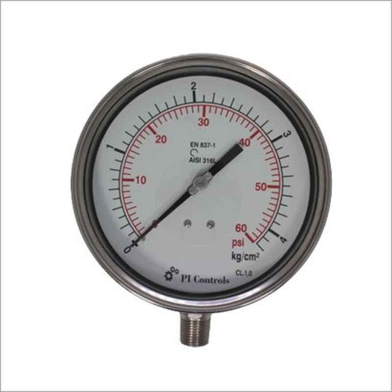 PI Controls BA-21BM-E3-C0 0-160 kg/sqcm/psi 1/2 inch BSP Male Stainless Steel Pressure Gauge, PI100SS00029
