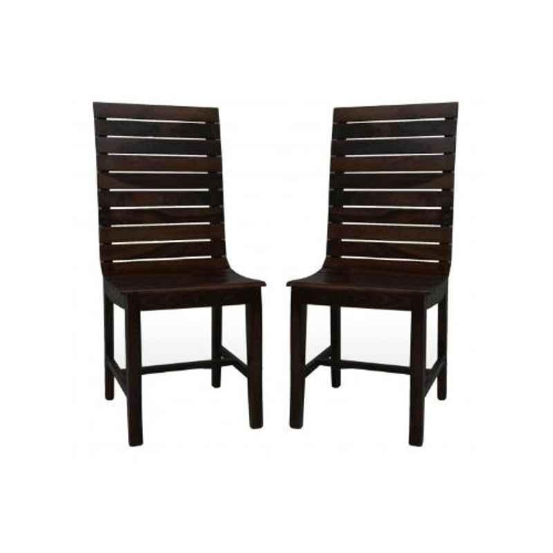 Angel Furniture 2 Pcs 39x18x18 inch Walnut Finish Wood Stripped Sitting Chair Set, AC-10DD