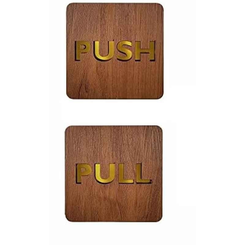 SUNSIGNS 2 Pcs 4x4 inch Pine MDF Push & Pull Sign Board Plate with Self Adhesive for Pasting, WP0030MDFM3LCOS01