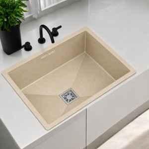 Happy Homes Quartz 24x18x9 inch Granite Ivory Single Bowl Kitchen Sink with Waste Coupling & PVC Pipe