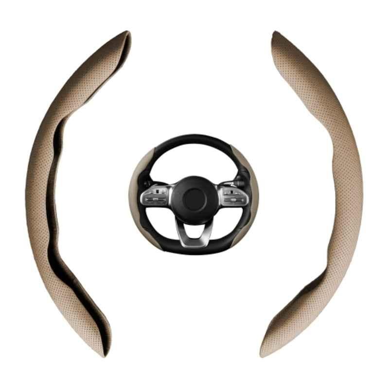 Kingsway Premium 2 Pcs PU Leather Beige Steering Wheel Grip Cover Set for All Cars