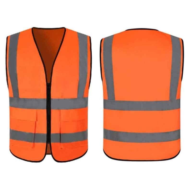 Olympia Fabric Type Orange Safety Jacket with 2 inch Broad White Reflective, SUF-2PW