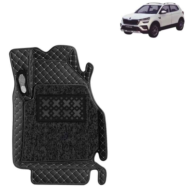 Kingsway 3 Pcs Premium 7D 100% Waterproof & Washable PU Leatherette Classic Black Car Floor Mat Set for Skoda Kushaq 2021 to 2025 All Model