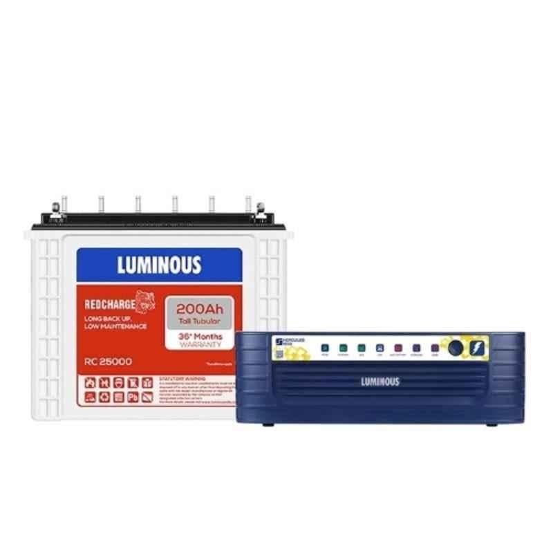 Luminous Hercules 1600 1500VA 12V Sine Wave Inverter & Red Charge RC25000 200Ah Tall Tubular Battery Combo