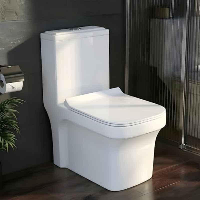 Plantex Lunar Ceramic White S Trap Western Commode with Soft Closing Seat Cover, APS-21031