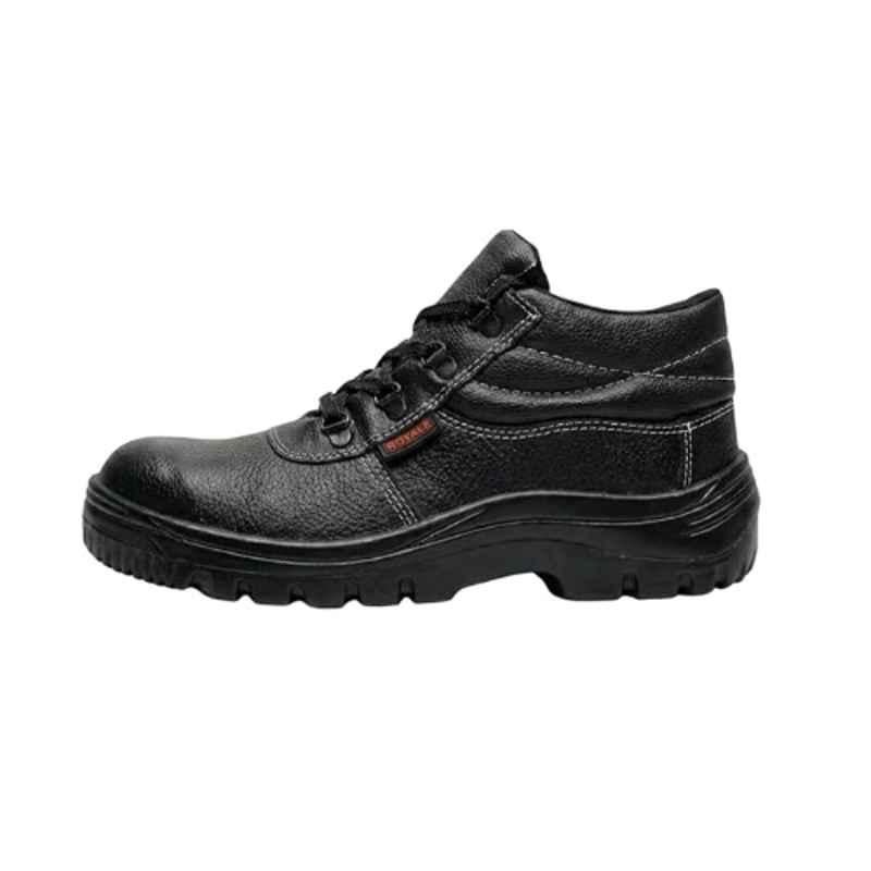 Hind Pro Royale Barton Print Split Leather PU Steel Toe Black Safety Shoe for Men, Size: 9