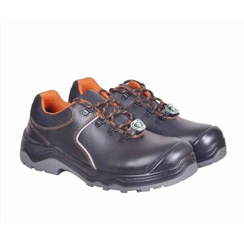 Zain Safety S1-SR 11466 Cuba Genuine Leather Steel Toe Black Safety Shoes, Size: 7