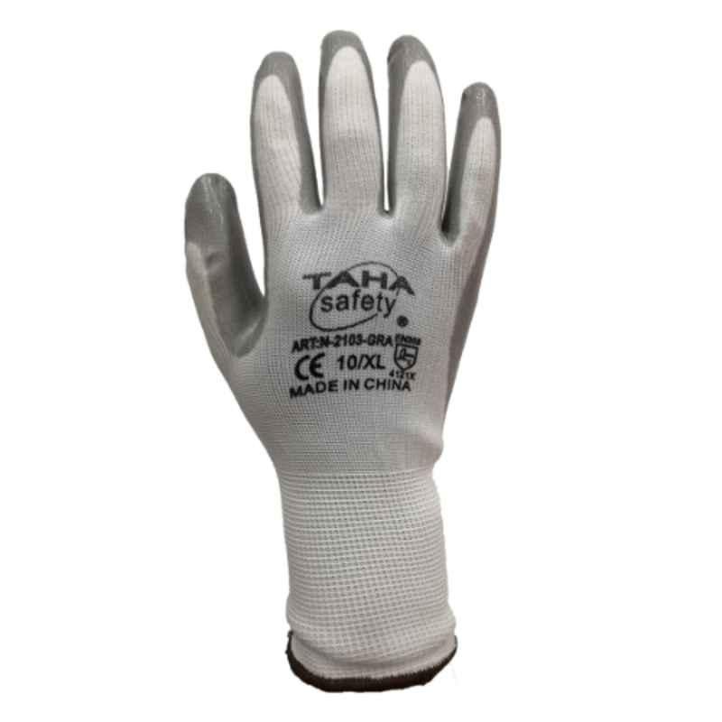 Taha Safety Polyester & Nitrile Grey Gloves, N2103, Size:XL