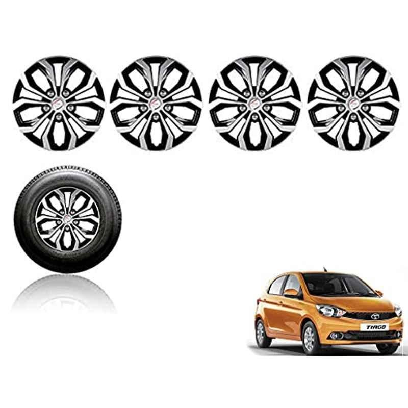 Auto Pearl 4 Pcs 14 inch ABS Silver & Black Press Fitting Wheel Cover Set for TATA Tiago