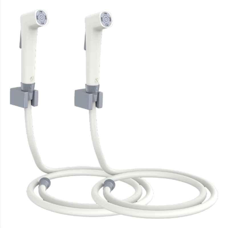 RN Grey White.3 Health Faucet Set with Hose Pipe & Wall Holder for Toilet Cleaning (Pack of 2)