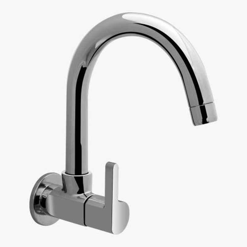 Kerovit Cross Silver Chrome Finish Wall Mounted Sink Cock with Swivel Spout & Flange, KB1611025