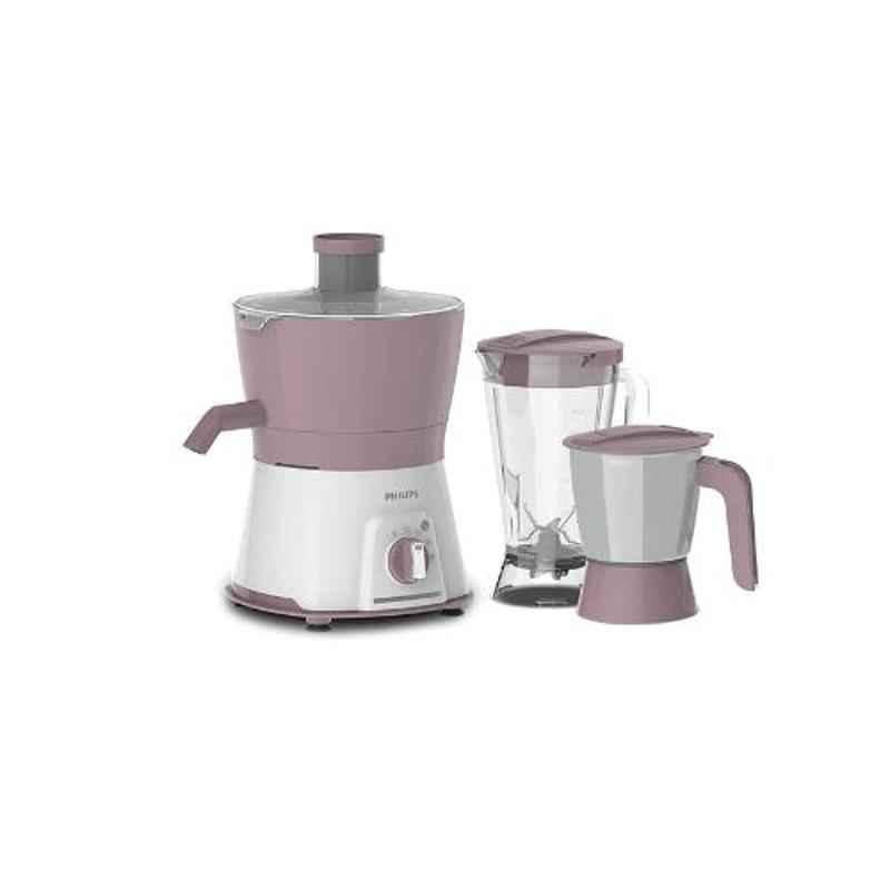 Philips 600W White & Lilac Juicer Mixer Grinder with 2 Jars, HL7578