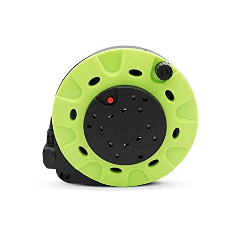 Admore 13A 4 Way Green 5m Extension Reel & Socket with Fuse Protector, AER5