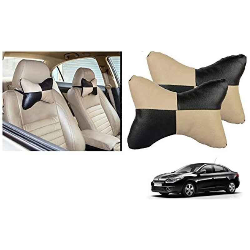 Kozdiko 2 Pcs Black & Beige Car Square Chess Design Neck Rest Seat Pillow Set for Renault Fluence