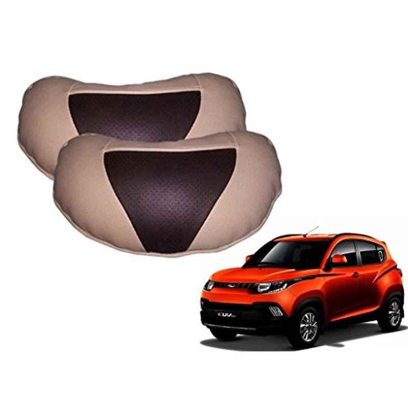 Kozdiko 2 Pcs Brown & Beige Neck Rest Set for Mahindra KUV 100::KUV100, koz_18220