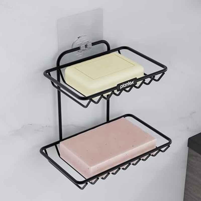 Plantex Self Adhesive Soap Holder for Bathroom/GI Steel Soap Case/2 Layer Soap Storage/Bathroom Accessories Black
