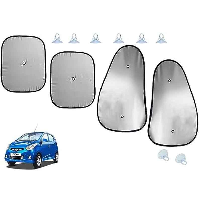 Auto Pearl 4 Pcs Polyester Black & Silver Window Side Sun Shade Set for Hyundai Eon D Lite