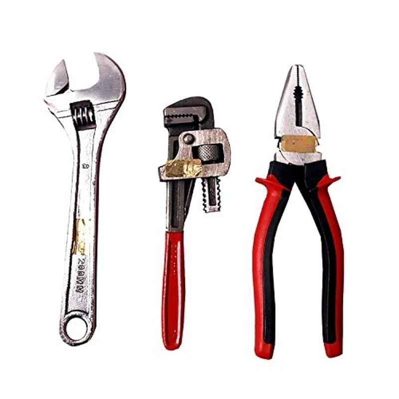 Globus 848 3 Pcs 8 inch Steel Adjustable Wrench, Plier & Pipe Wrench Hand Tool Set