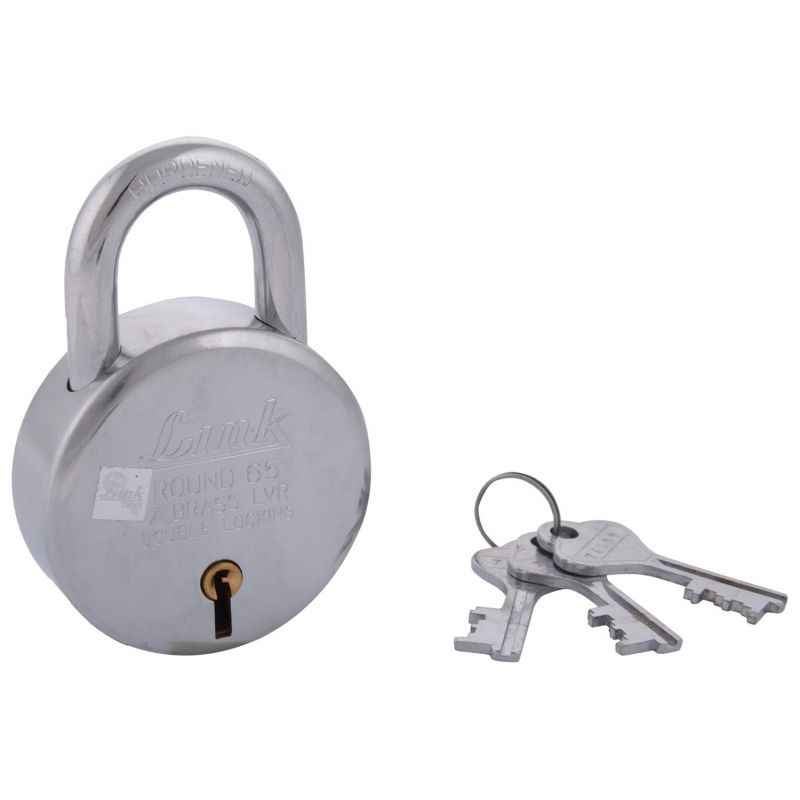 Link 65mm 7 Lever Double Locking Steel Padlock with 3 Keys, Round 65