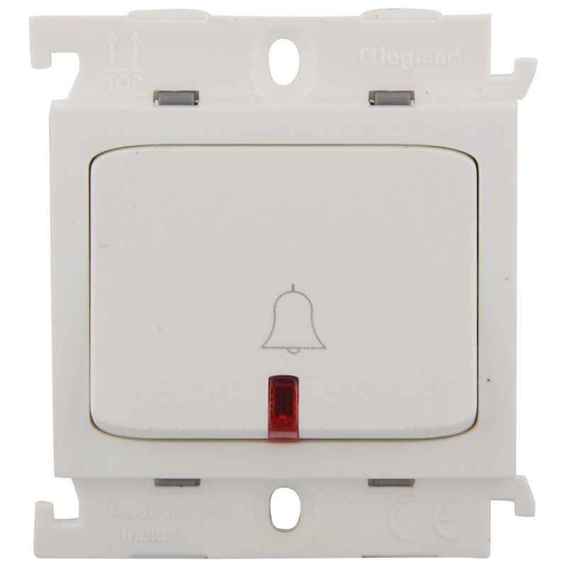 Legrand Mylinc 6A SP (Single Pole) 2M 1 Way Bell Push With Indicator, 6755 06 (Pack of 10)