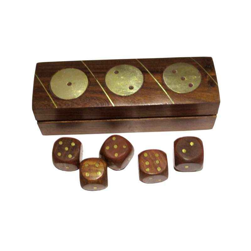 Heaven Decor Wooden Brown Dice Box with 5 Dice, HD140004